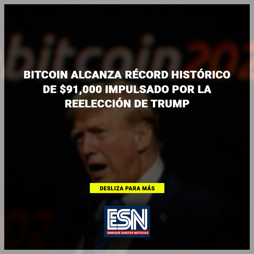 El Bitcoin ha alcanzado un nuevo máximo histórico, superando los $91,000,  tras la reelección de Donald Trump como presidente de Estados Unidos. 📈  Este incremento refleja la confianza de los inversores en