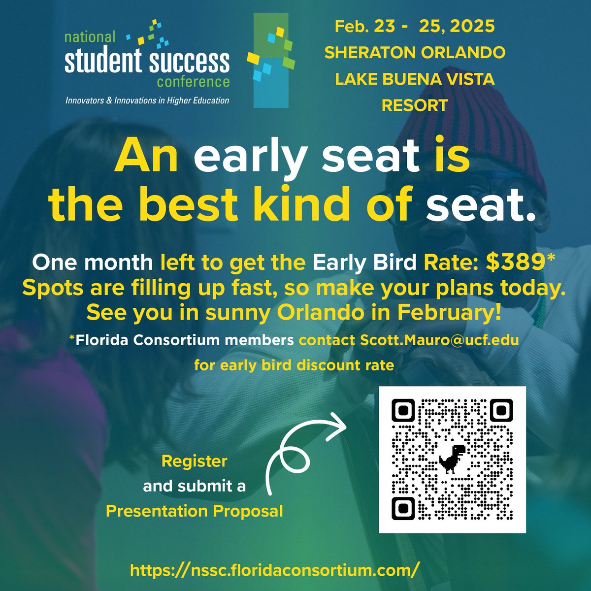 National Student Success Conference (@nssconf) on Twitter photo 1️⃣month left to save 💵💲& get the Early Bird 🐦rate for the 2025 <a href="/NSSConf/">National Student Success Conference</a> 🎓hosted by the <a href="/FLConsortium/">Florida Consortium</a> #FIU🐾, #UCF ⚔, #USF 🤘. Scan the QR Code or click on the link⬇. Register by Dec. 13 & submit a presentation proposal! See you in Orlando ☀!
ow.ly/oHgJ50U7u4f 1️⃣month left to save 💵💲& get the Early Bird 🐦rate for the 2025 <a href="/NSSConf/">National Student Success Conference</a> 🎓hosted by the <a href="/FLConsortium/">Florida Consortium</a> #FIU🐾, #UCF ⚔, #USF 🤘. Scan the QR Code or click on the link⬇. Register by Dec. 13 & submit a presentation proposal! See you in Orlando ☀!
ow.ly/oHgJ50U7u4f