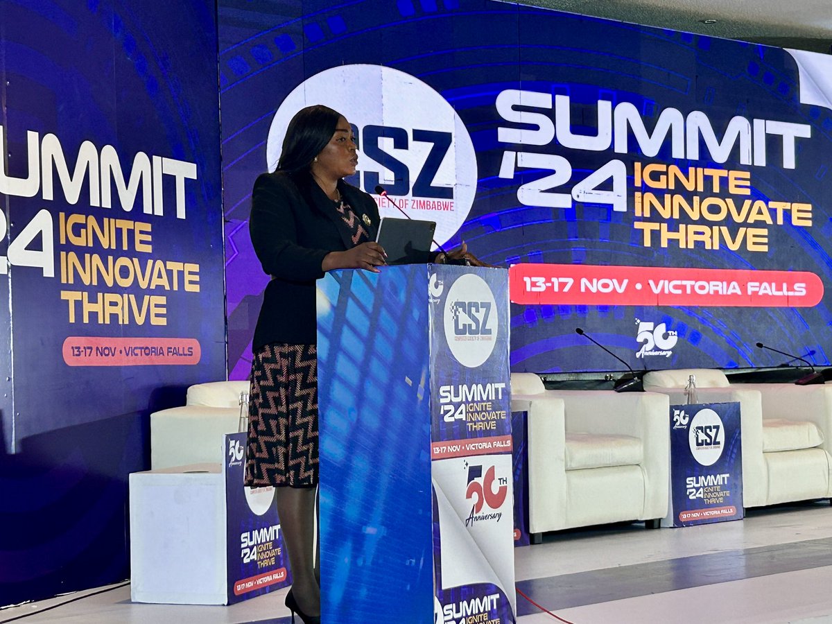 Techzim's tweet photo. Minister Tatenda Mavetera is addressing the room at #CSZSummit2024 https://t.co/O8t68V3x8J