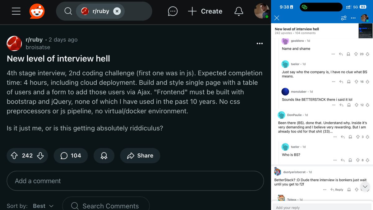 New level of interview hell

“4th stage interview, 2nd coding challenge (first one was in js). Expected completion time: 4 hours, including cloud deployment. Build and style single page with a table of users and a form to add those users via Ajax. "Frontend" must be built with