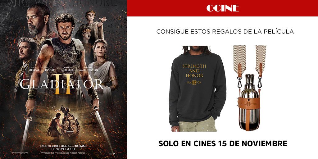 ¡Consigue uno de estos 5 packs de #GladiatorII!
Para participar:
🐦 ¡Síguenos! (<a href="/ocine_es/">OCINE</a>)
🔁 RT
🗨 Menciona a la persona que sabes que tiene tantas ganas como tú de ver #GladiatorII
📃 BBLL ➡ bit.ly/3OgJPwF 
📅 Finaliza el 20/11 📅