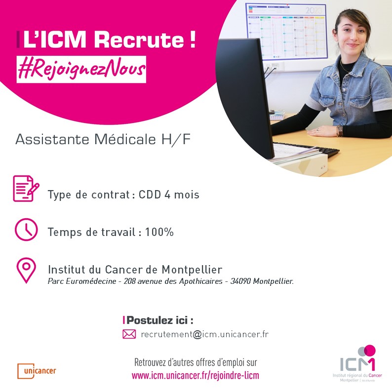 #OffreEmploi
 Vous souhaitez vous engager à nos côtés ? #RejoignezNous
 Nous recrutons une secrétaire médicale H/F en CDD 4 mois à temps plein.
 👉 Détail de l’offre : bit.ly/3Z62e5z
#Recrutement #Valeurs #Secretariat @GroupeUnicancer