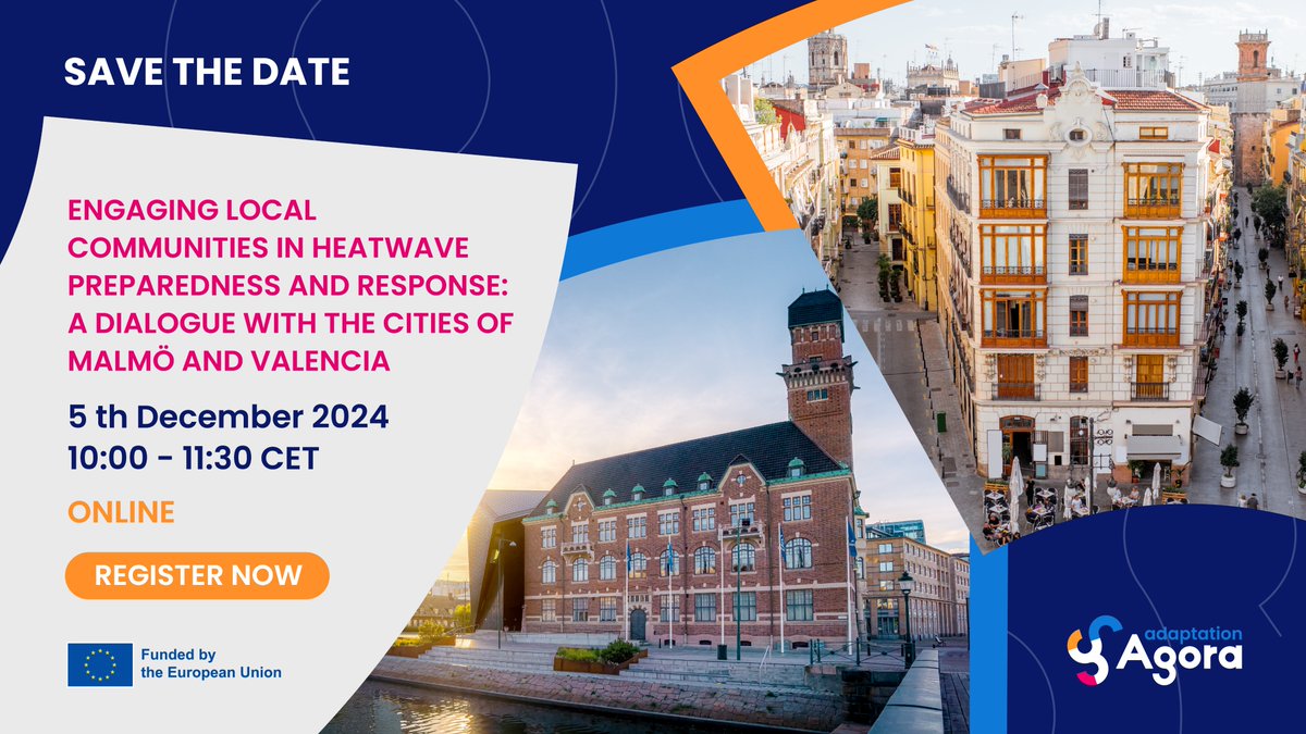 🔎Discover barriers+approaches that Malmö and Valencia are adopting to face extreme heat events. 
📣Join our Peer-to-Peer online Learning event!  
📅𝐃𝐞𝐜. 𝟓𝐭𝐡 2024 
🕠𝟏𝟎:𝟎𝟎-𝟏𝟏:𝟑𝟎 CET
🖋️Register by 𝐃𝐞𝐜. 𝟑𝐫𝐝: forms.office.com/e/XzN3AacLpt
Info: shorturl.at/99JMt