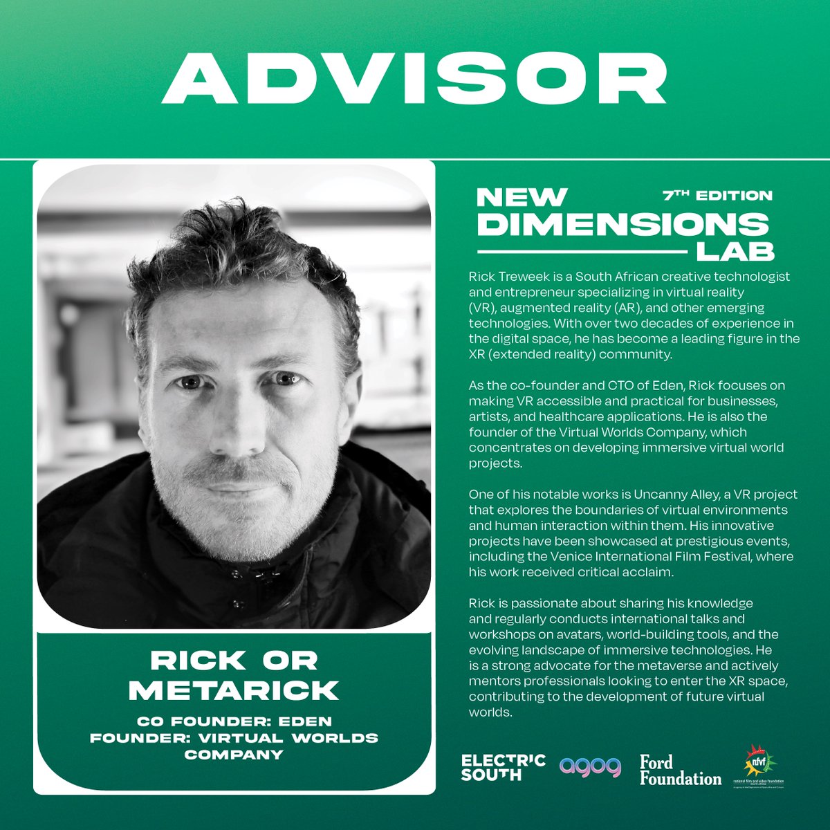 Meet Rick Treweek aka MetaRick 🇿🇦  a South African creative technologist and entrepreneur specialising in VR, AR and other emerging technologies. With over two decades of experience in the digital space, he has become a leading figure in the XR (extended reality) community.