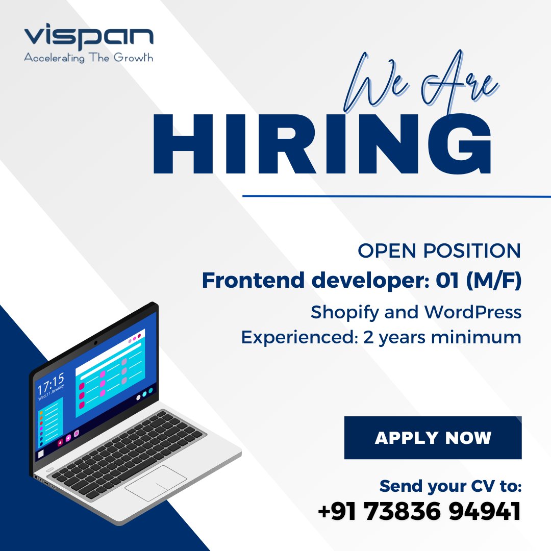 Vispansolutions's tweet image. Looking for a Frontend Developer with a passion for design and experience in Shopify and WordPress! Apply now to be a part of our growth journey!

#Vispan #vispansolutions #hiringnow #hiring2024 #hiring #vacancy #rajkot #digitalmarkeitngagency