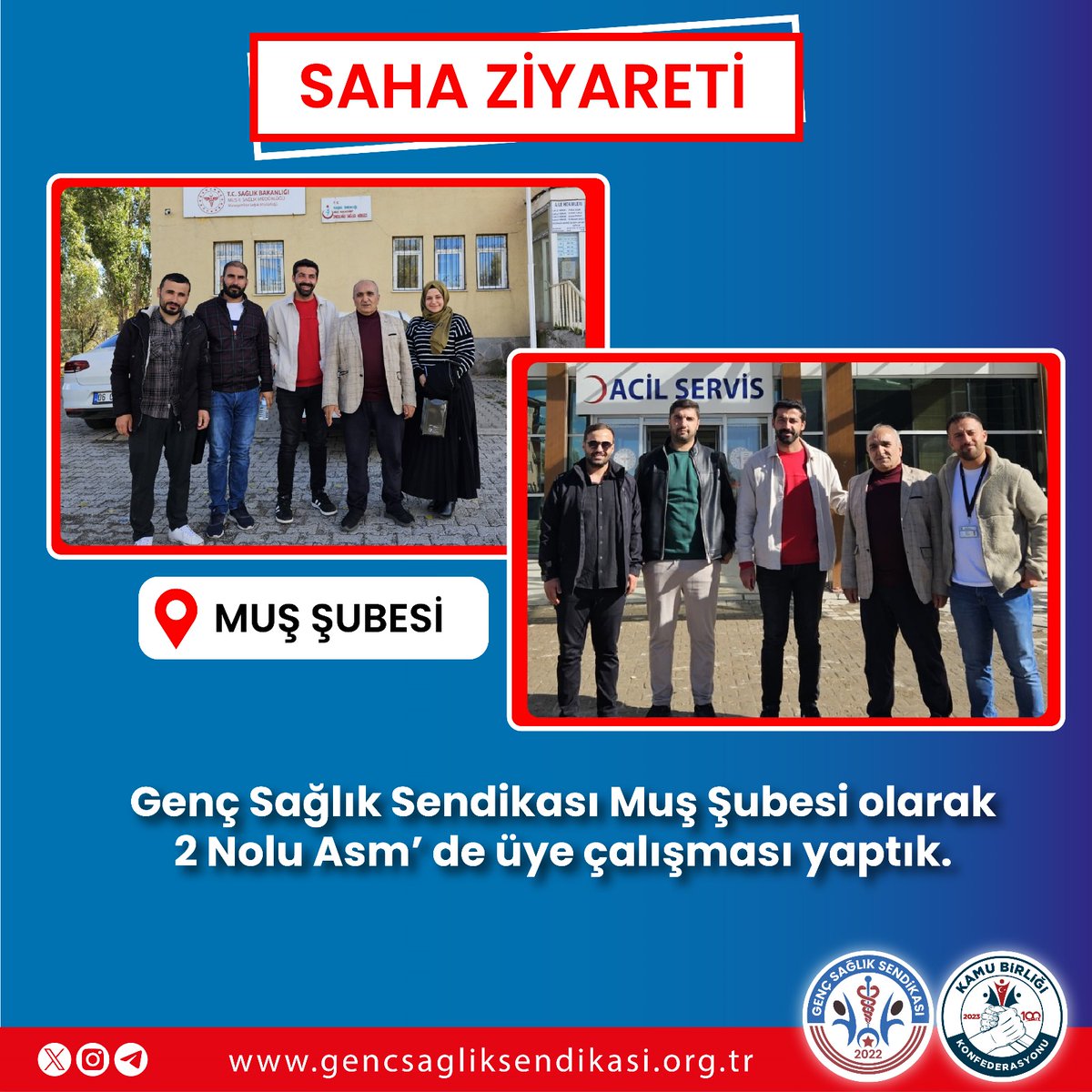 GssMus49's tweet photo. •📌Genç Sağlık Sendikası Muş Şubesi olarak 2 Nolu Asm' de üye çalışması yaptık.
•
•📌Genç Sağlık Sendikası Muş Şubesi olarak Malazgirt İlçe Sağlık Müdürü Sayın Dr.Ekin TOPUZ'u makamında ziyaret ederek bilgi alış verişinde bulunduk https://t.co/PAjkGsabjO