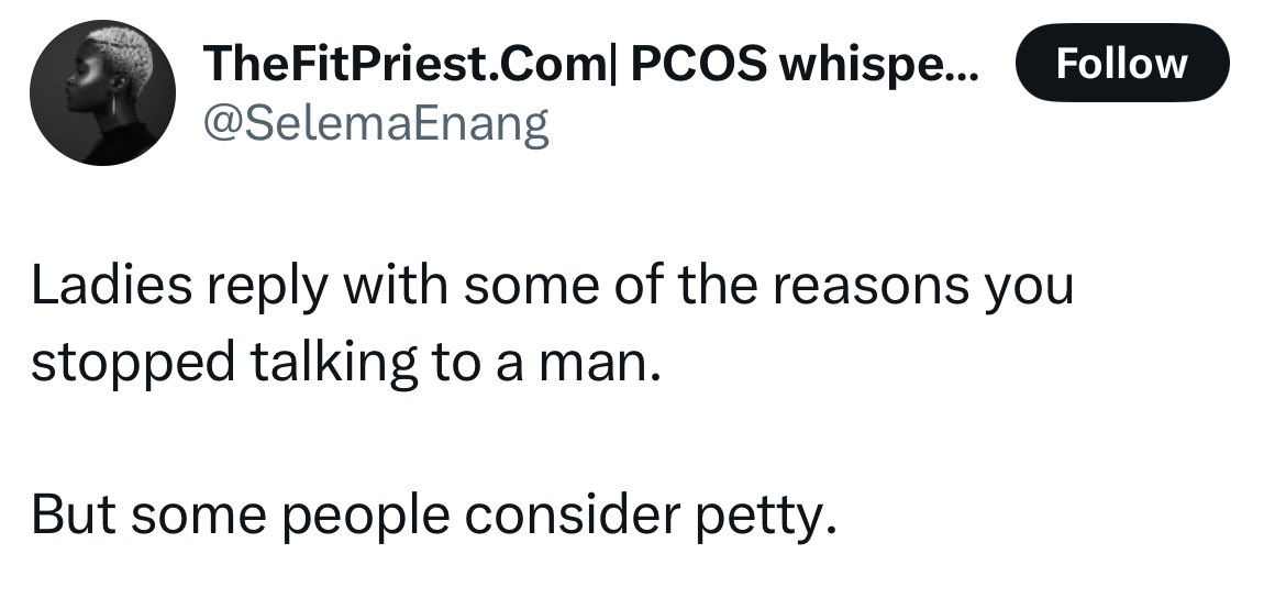 _brinxinx's tweet photo. Ladies were asked to share reasons why they stopped talking to a man and here goes some replies😂😂

A thread https://t.co/BvsEXJ7IVT