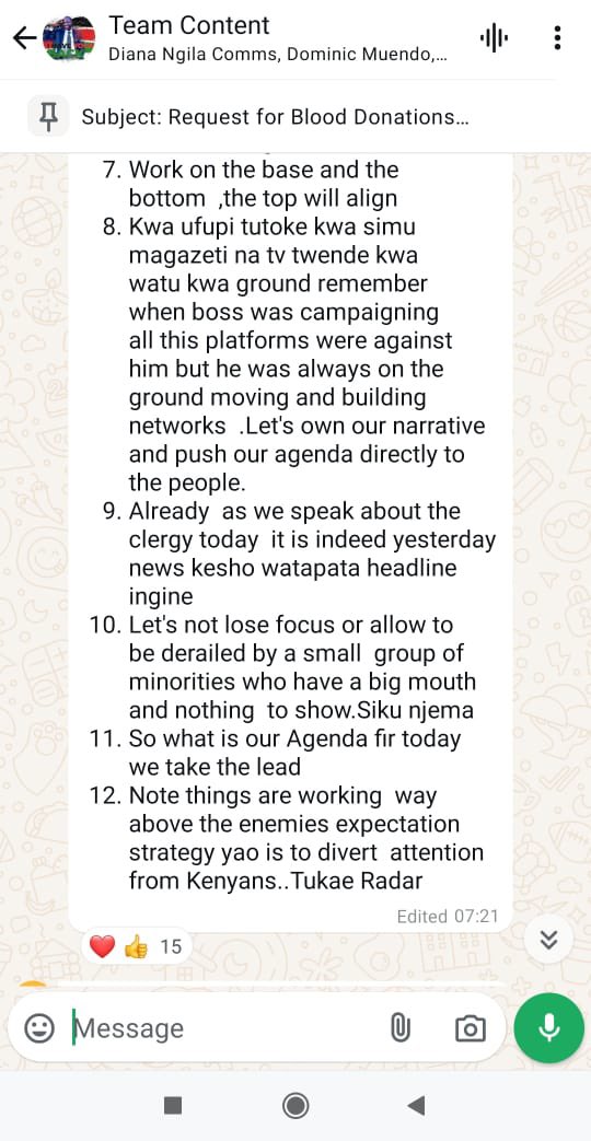 C_NyaKundiH's tweet photo. Leaked WhatsApp conversations show KK bloggers and communication teams in disarray #RutoMustGo https://t.co/q85SJol6jC