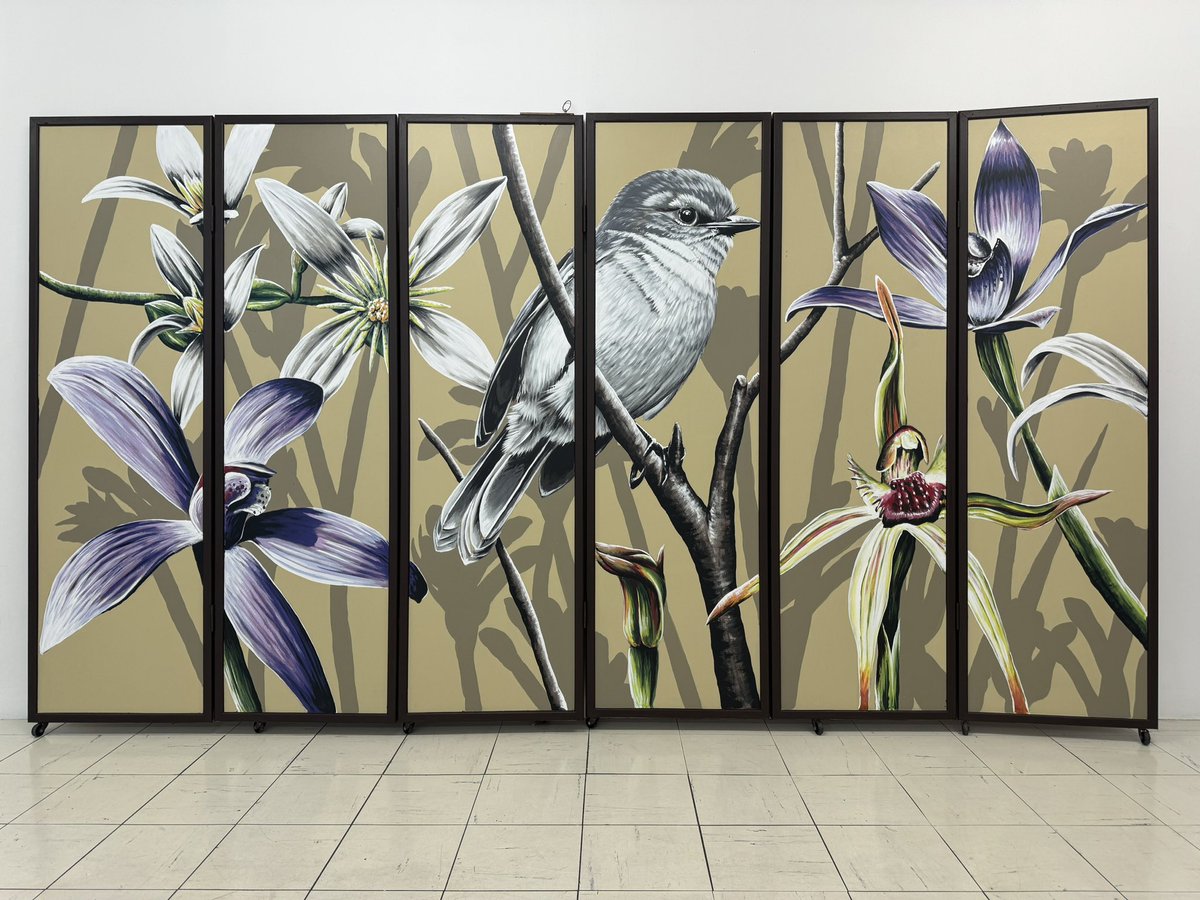 brenton_see's tweet photo. A screen dividing wall for @pumphillfarm in Pemberton I’ve just finished. Such a fun project to create a unique piece to fit in with the room and surrounds it will call home.
Local species-
Clematis pubescens, Silky Blue Orchid, White-breasted Robin and Clubbed Spider Orchid https://t.co/GJPmtDgIla