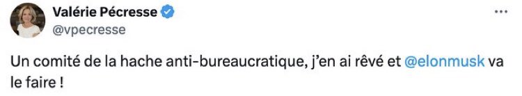 Nouvelle réthorique néolibérale à la mode:
pour supprimer les services publics, dire qu’on lutte contre la bureaucratie…et ne pas hésiter à se référer à l’action de Elon Musk qui a annoncé haut et fort un programme simple : diminution de l’action publique et de son financement.