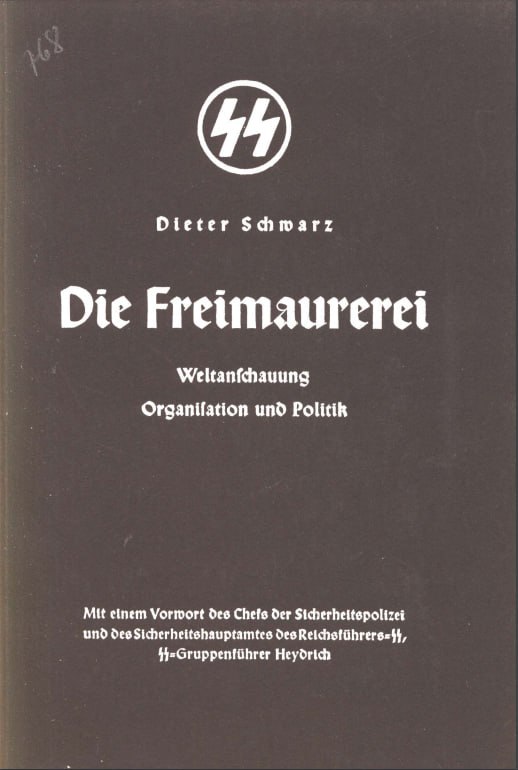 SS Handbook on Freemasonry. 

Excerpts on Christianity and Yahweh as part of the Jewish conspiracy: 

"The humanitarian ideal of antiquity had already been fundamentally misunderstood and distorted by Christianity.

[...]

The central point of Old Testament thought is represented