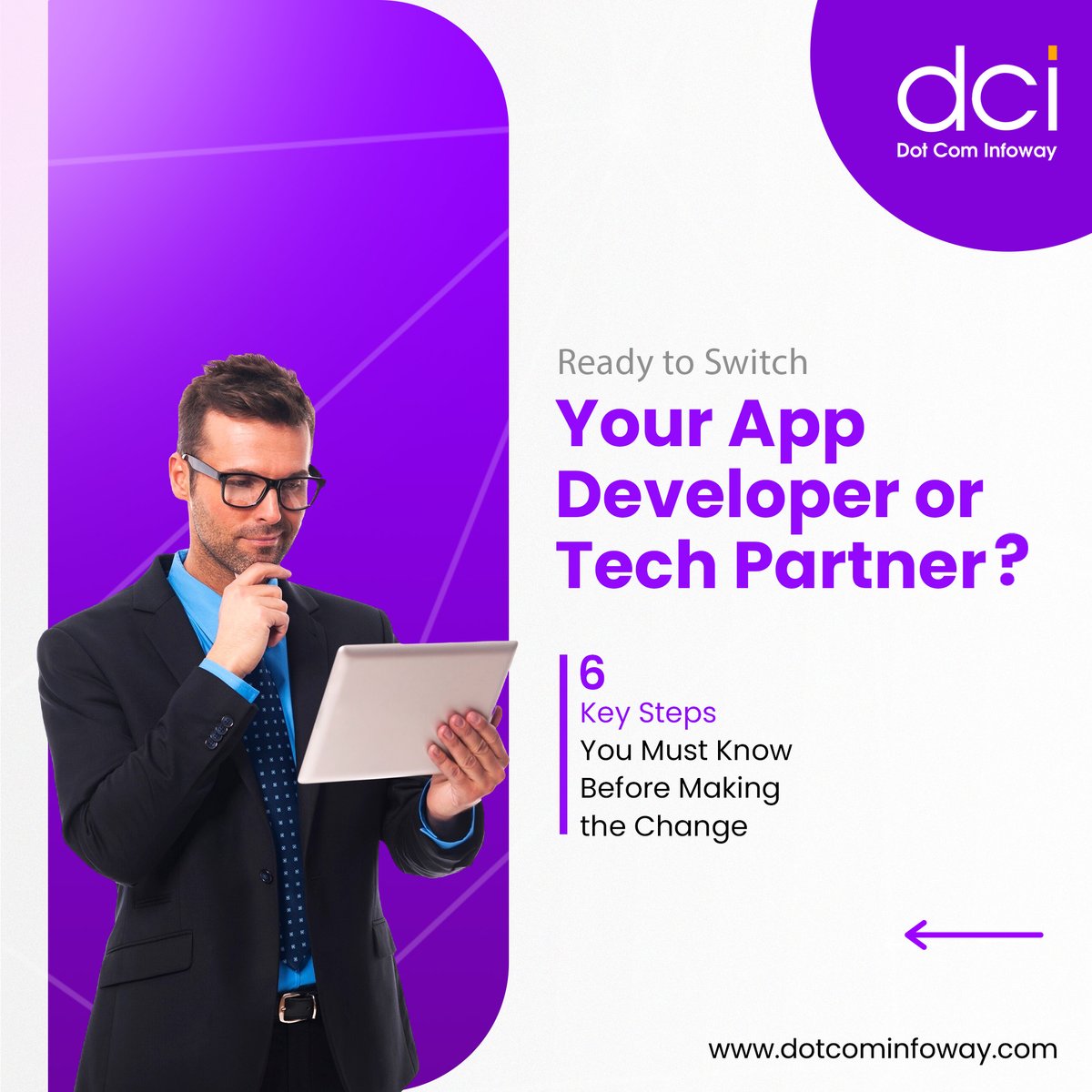 dotcominfoway's tweet photo. Thinking about switching your app developer or tech partner? 🧐 

At Dot Com Infoway, we understand the complexities of transitioning to a new tech partner and are here to make it easy. 

#DotComInfoway #AppDevelopment #TechPartner #ProjectTransition #AppDevelopers https://t.co/po4I66Sl6q