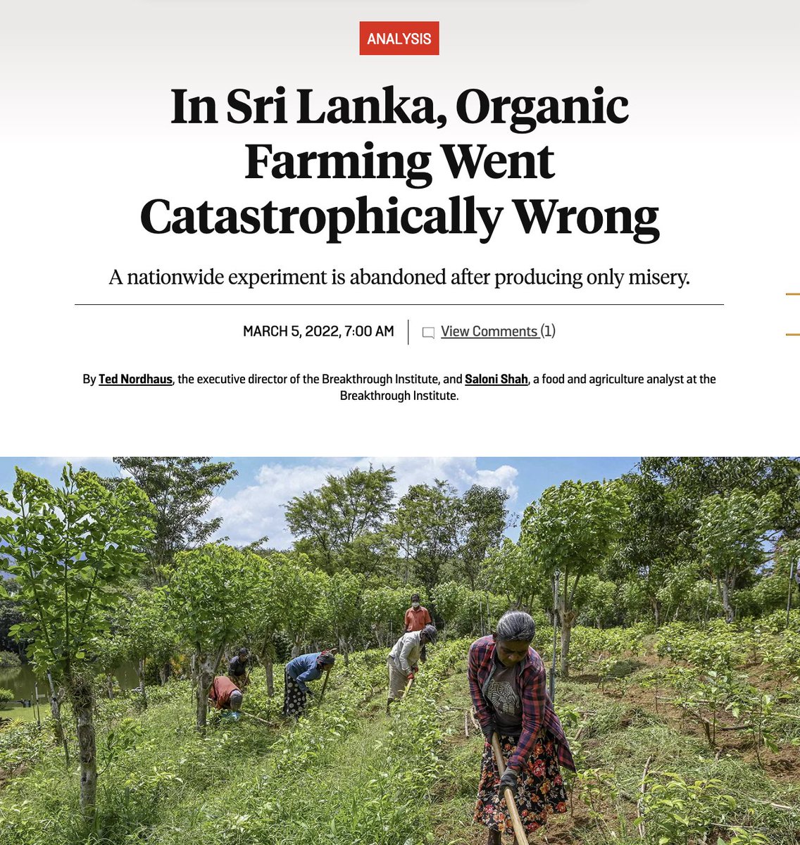 Sri Lanka recently tried RFK Jr.'s food plan. The results were catastrophic. It caused agricultural productivity to plummet, led to widespread food shortages, skyrocketing prices, lost export revenue, and destroyed the economy. Farmers faced massive losses and the government was