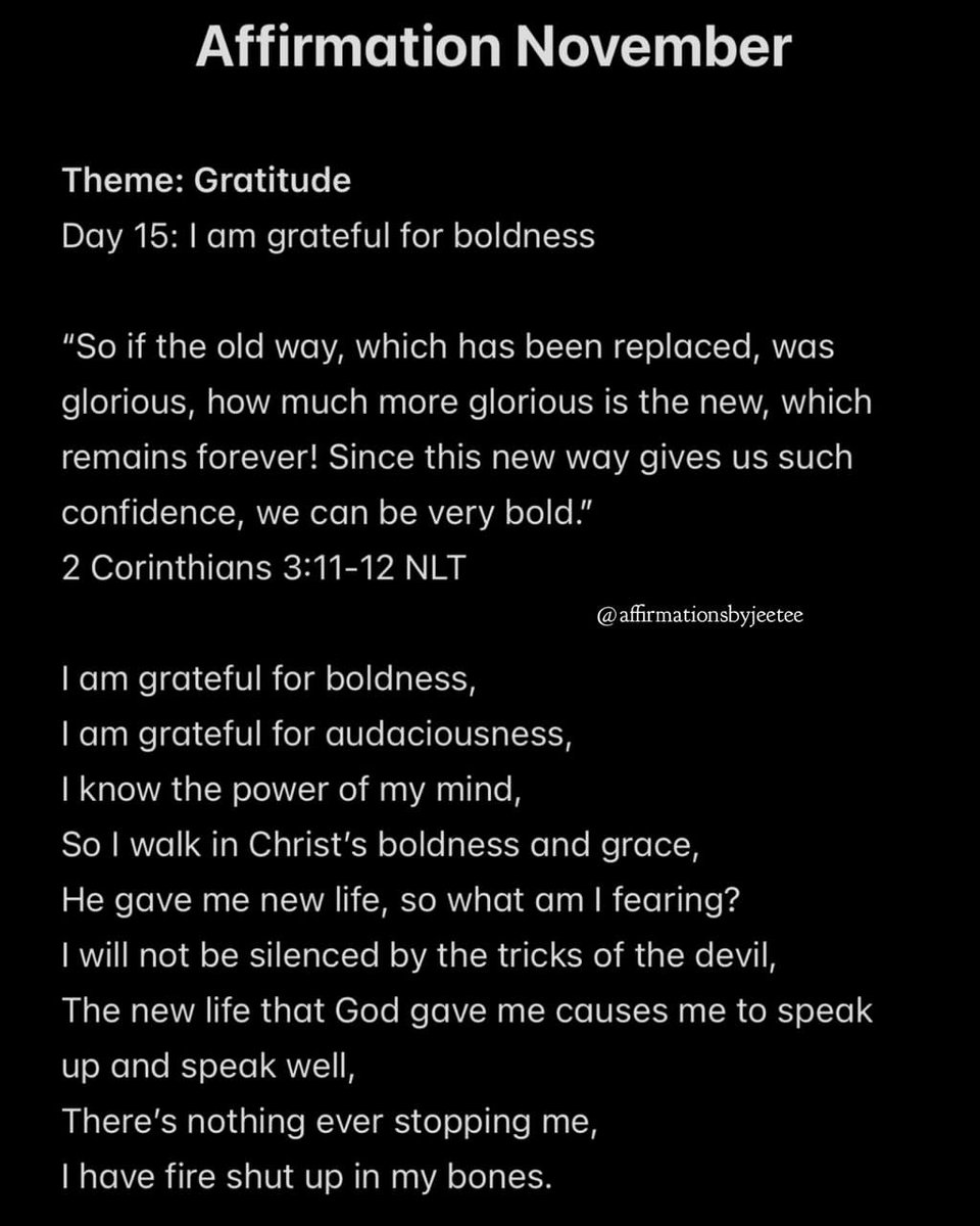 AffirmbyJeetee's tweet photo. Dear Royal, 

Declare: (Add your name) I declare that the works of God that I have seen and heard are like a fire shut up within me. All that I have experienced is burning on my lips and I will speak. https://t.co/38xrC6uO4q