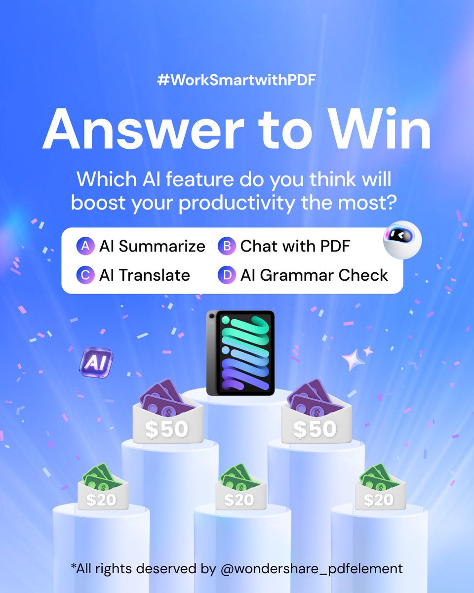 PDFelement's tweet photo. ---Participate in our Quiz and Win Big! ---
*For more details on how to enter, click the link!๐https://t.co/dzeXrbwz4l
#PDFWorkSmart #PDFelementAI #ProductivityBoost #Giveaway #Winbig #Answertowin #Wondershare #PDFelement #aitools #productivity https://t.co/HvfrUNUGLl