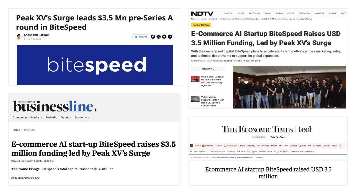 Vinayak (@vinayak_agg) on Twitter photo We've raised a $3.5M Pre-Series A round at <a href="/BiteSpeed/">BiteSpeed</a> led by <a href="/peakxvpartners/">Peak XV Partners</a>'s <a href="/_surgeahead/">Surge</a> to build the AI-native Customer OS for E-Commerce brands!
thehindubusinessline.com/info-tech/e-co…
More below👇 We've raised a $3.5M Pre-Series A round at <a href="/BiteSpeed/">BiteSpeed</a> led by <a href="/peakxvpartners/">Peak XV Partners</a>'s <a href="/_surgeahead/">Surge</a> to build the AI-native Customer OS for E-Commerce brands!
thehindubusinessline.com/info-tech/e-co…
More below👇