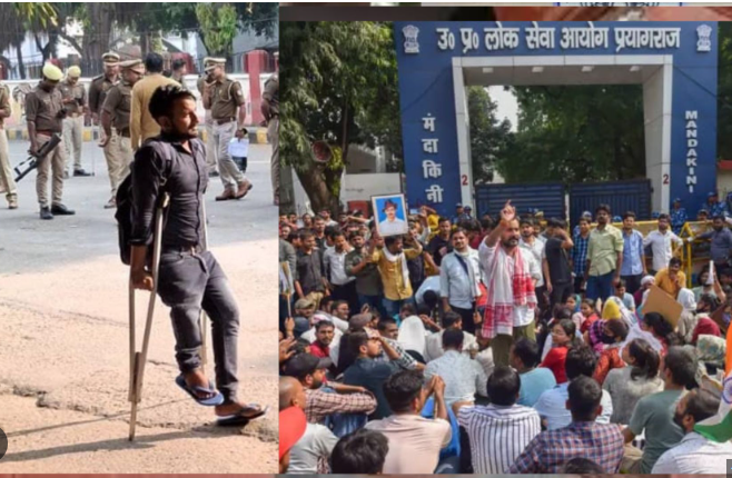 Sajidali_Journo's tweet image. संघर्ष...साहस और सरकार?
प्रयागराज में अभ्यर्थियों के प्रदर्शन में पुलिस पर आरोप लगे कि, एक दिव्यांग की बैसाखी ही छीन ले गए, क्या ये अमानवीय व्यवहार नहीं है।
#prayagrajuppscprotest #UPPSC_No_Normalization