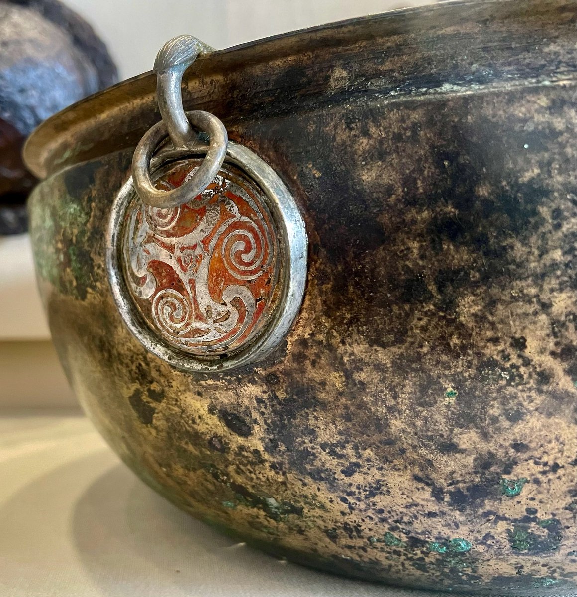 Detail from the Winchester Hanging Bowl. Dating from the late C7th or C8th, the bowl was found as part of an Anglo-Saxon burial at Oliver's Battery, near Winchester in Hampshire. Now part of the collections at Winchester City Museum. 📸 My own. #FindsFriday