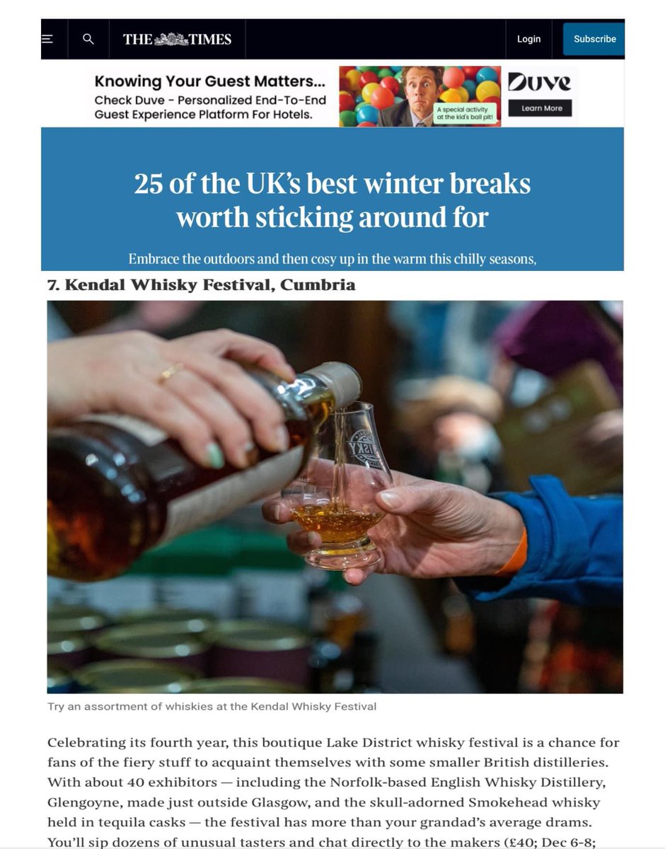 A nice listing in the Times today, No. 7 on the best things to do in the UK this winter. 

With just under a thousand visitors attending and around 40 exhibitors, showcasing their latest releases and everyday favourites, there will be over 300 different whiskies
