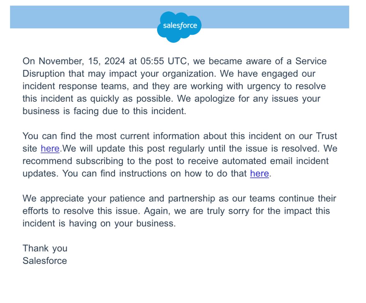 jaidevdhiran's tweet image. It looks like everyone is facing this issue #salesforcedown