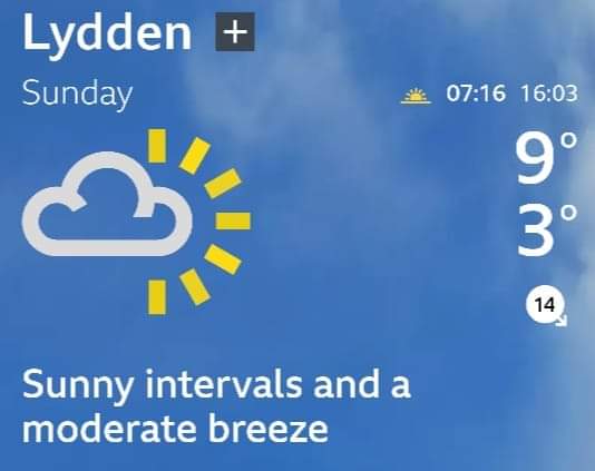 Whisper it, but the rain on the forecast seems to have decided better of it.

Forecast for <a href="/EastKentCX/">East Kent Cyclo Cross</a> #lyddenhillcross is looking perfect!

See you there!

***ENTRIES AVAILABLE ON THE DAY***

<a href="/herbertscycles/">herberts cycles</a>