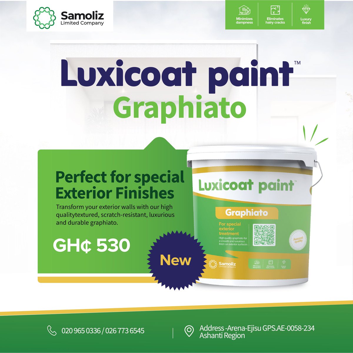 Transform your exterior walls with our high qualitytextured, scratch-resistant, luxurious and durable graphiato.