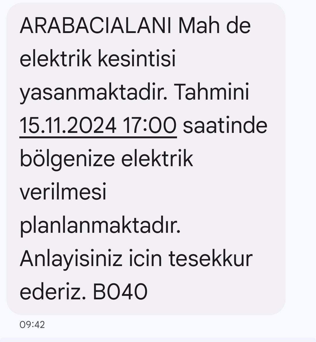 SEDAŞ tan sabah 9 da mesaj geldi. Akşam 5 e kadar elektrik verilemeyeceği söyleniyor. Sakarya'nın en merkezi noktasında Serdivan AVM ye 300 m mesafede oturuyorum bu demek ya? SEDAŞ canımıza tak etti. Değerli büyüklerimiz bu işe el atmalı artık! <a href="/sbYusufAlemdar/">Yusuf Alemdar</a> <a href="/SakaryaValiligi/">T.C. Sakarya Valiliği</a>