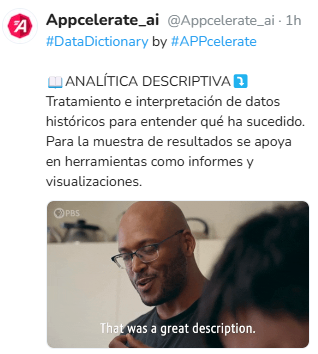 Appcelerate_ai's tweet image. #DataDictionary by #APPcelerate
🔎Descriptiva vs Predictiva...

📖ANALÍTICA PREDICTIVA⤵️
Técnica de análisis para anticipar tendencias y ayudar a la toma de decisiones mediante el uso de Machine Learning, y basándose en datos históricos y algoritmos