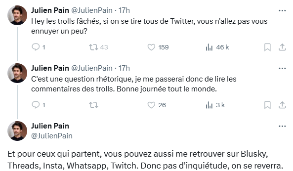 N'oubliez pas que ceux qui veulent s'en aller de X actuellement le font non parce qu'ils ne peuvent pas s'exprimer, mais bien parce que vous pouvez encore le faire.