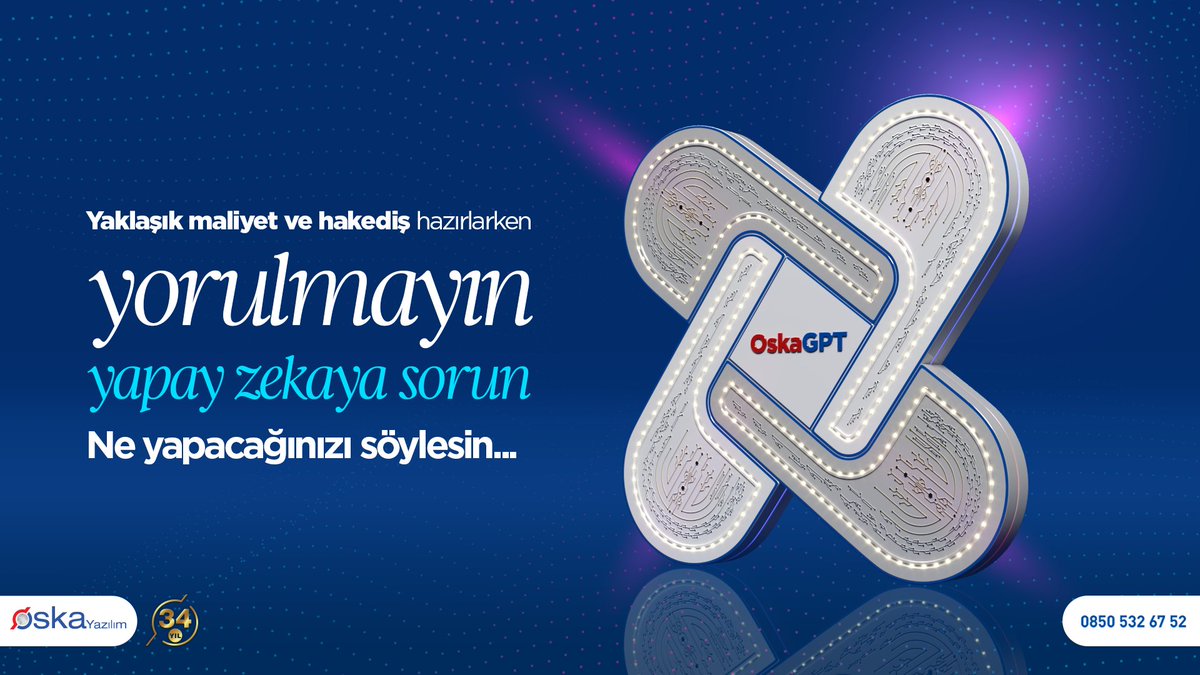 OSKAYAZILIM's tweet photo. 📣Yaklaşık maliyet ve hakediş hazırlarken yapay zeka yanınızda! OskaGPT ile program kullanımı ve yapım işleri mevzuatıyla ilgili sorularınıza anında cevap alabilirsiniz.

🖥Ayrıntılı bilgi için: https://t.co/VsOPJQT8kO

#hakediş #maliyet #metraj #birimfiyat #ihale #sözleşme #proje #ekap #inşaatmaliyeti #poz #fiyatfarkı #HakedişPlus #yüklenici #istekli #yapı #altyapı #kesinhesap