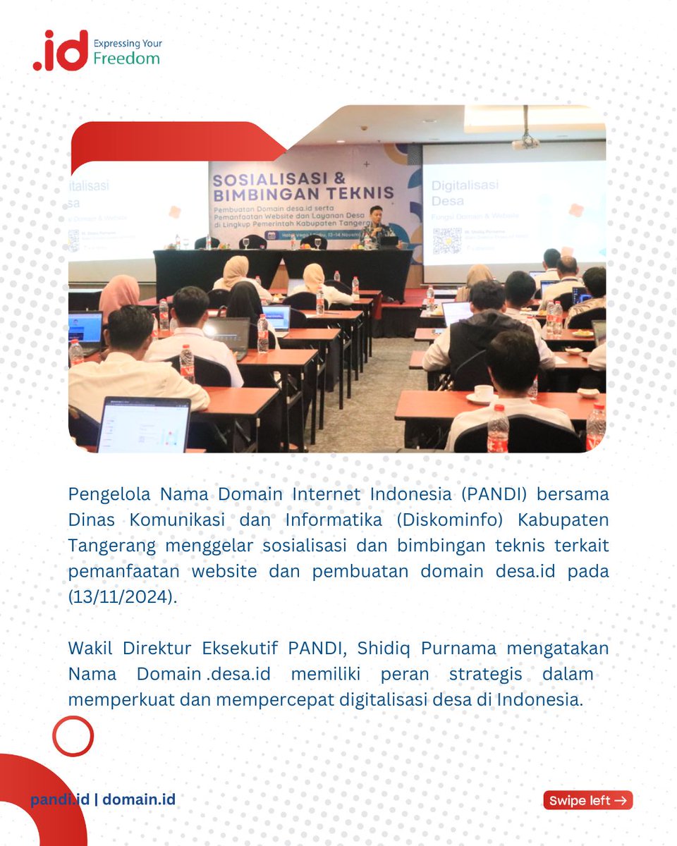 Pandi_ID's tweet image. PANDI bersama Dinas Komunikasi dan Informatika (Diskominfo) Kabupaten Tangerang menggelar sosialisasi dan bimbingan teknis terkait pemanfaatan website dan pembuatan domain desa.id 

#PANDI #PengelolaNamaDomain #LiterasiDigital #DigitalisasiDesa