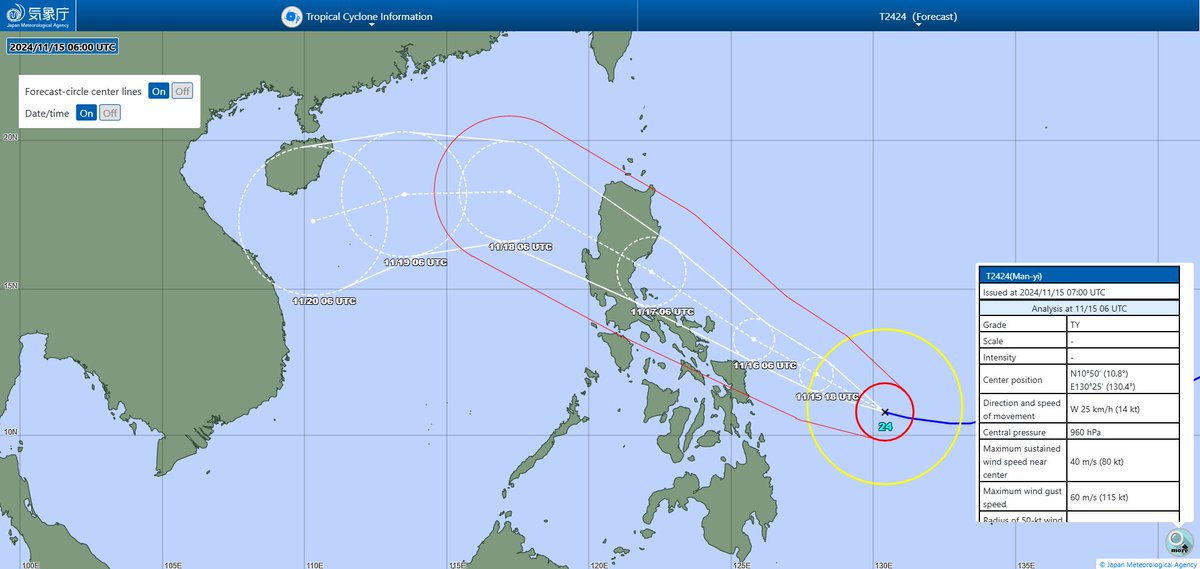 LimWeather's tweet photo. #manyi to head to C,N #Philippines,peak at 145mph+ C4 #Typhoon,#Supertyphoon possible
Interests there start preps now
#HongKong,#Macau,#Guangdong,#Hainan,#China,#Vietnam,watch closely
#Wxtwitter #wxx #tropicswx #ๅฐ้ขจ24ๅท #PepitoPh #Typhoon #TyphoonManyi #SupertyphoonManyi #Manila https://t.co/d4ig16NN0C