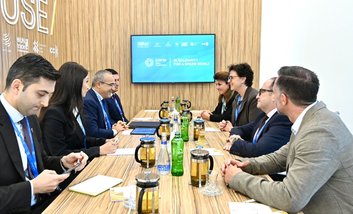 MikayilJabbarov's tweet photo. As part of #COP29 (@COP29_AZ), we held a meeting with Amy Brachio, EY (@EYnews) Global Vice Chair for Sustainability. We discussed sustainable #economic growth in #Azerbaijan, the #energy transition, and key priorities for collaboration.

#COP29Azerbaijan #EconomyAz https://t.co/i2Ro2ZWLDO