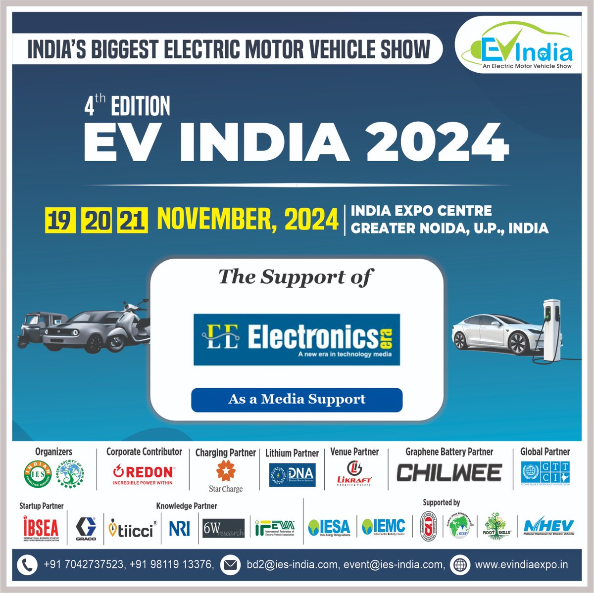 EVIndiaExpo1's tweet image. We’re excited to welcome #ElectronicsEra as a Media Partner for EV India Expo 2024!
#EVIndiaExpo2024 #ElectricMobility #Innovation #mediapartner #SustainableFuture #CleanEnergy #ElectricVehicles #GreenFuture #EVExpo