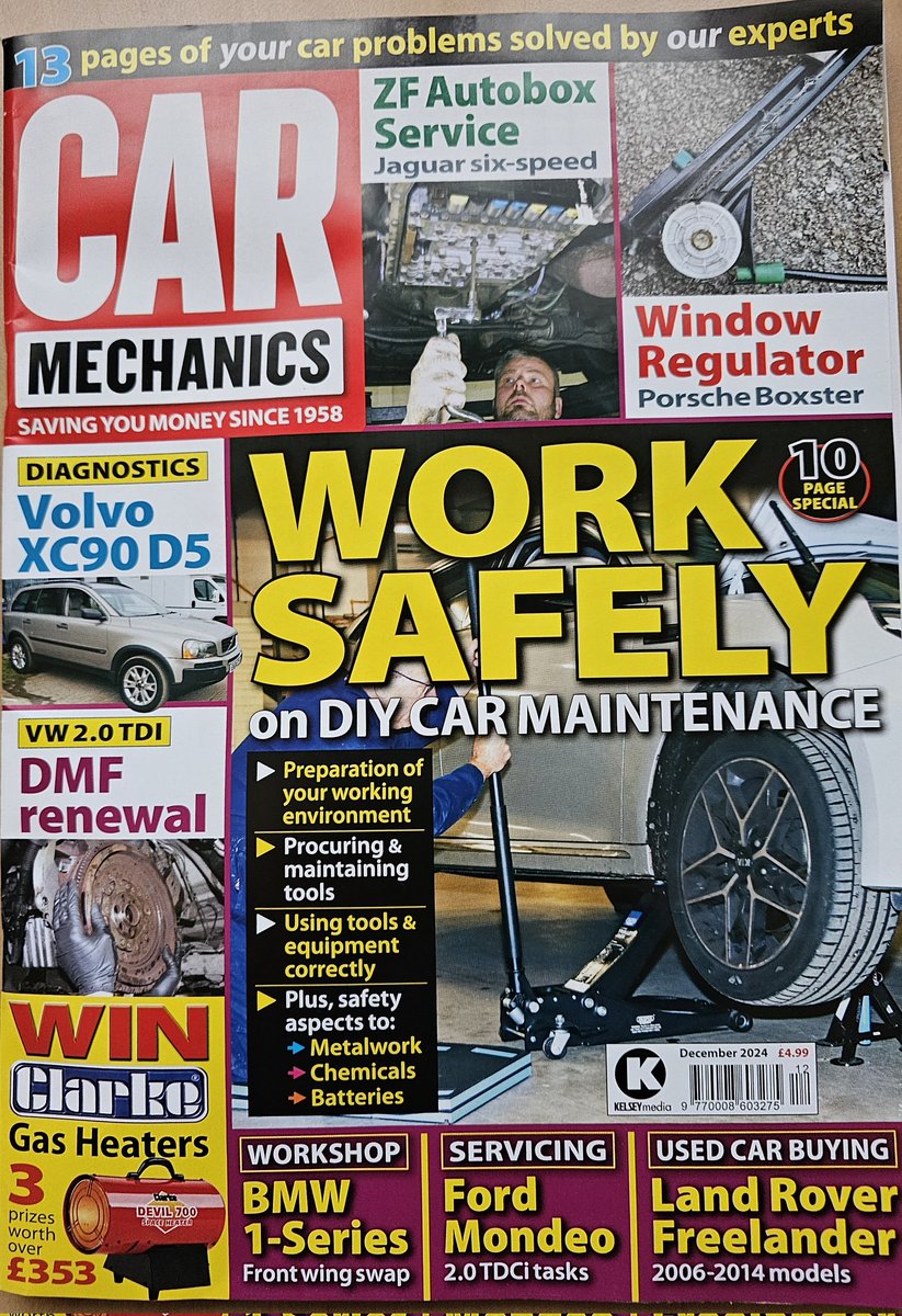 The December issue of Car Mechanics out now
read about the editors Astra journey and a past editors wedding day
Plus 
Staying safe when doing DIY &amp; the DMF renewal on a VW TDi
There is also diagnostics on a Volvo XC90 D5 and the chance to win a Clarke gas heater
+ the regulars