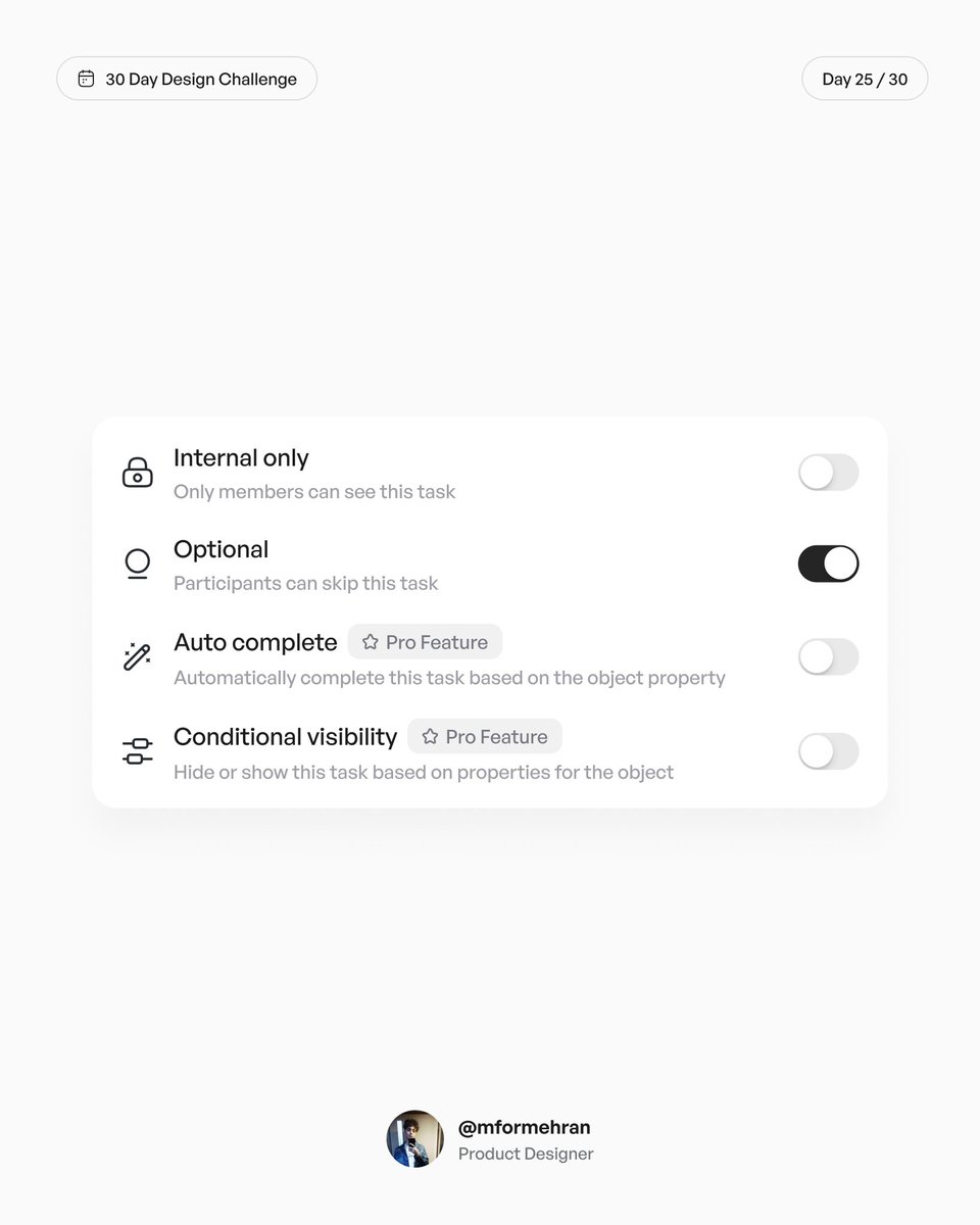 mformehran's tweet photo. Day 25: Switch list
I'm challenging myself to design something new each day for the next 30 days and share it here. Who's in? Let's spark some creativity together!
#uidesign #uxdesign #productdesign #uiux #uiuxdesign #switchlist #30daydesignchallenge https://t.co/kTjoxdCpFK