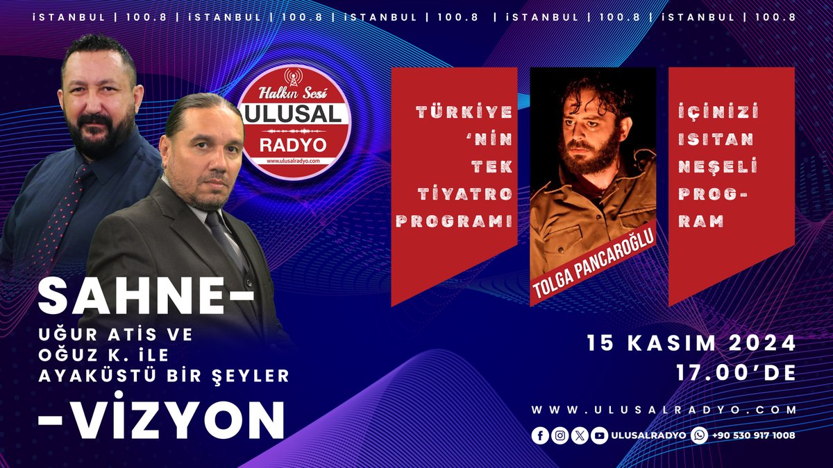 UlusalRadyo's tweet photo. Olmak ya da olmamak noktası #AyakÜstüBirŞeylerSerisi'nde
#TiyatroDünyası'nda #Sahne üstündeki projelere odaklanan, #Türkiye'nin #Tek #Tiyatro #Programı olan #UğurATİS ve #OğuzK. ile #Sahnevizyon program konuğu
#Oyuncu #TolgaPANCAROĞLU

#AyakÜstüBirŞeylerSahneVizyon #Cuma 17.00'de https://t.co/XNesR6ryxE