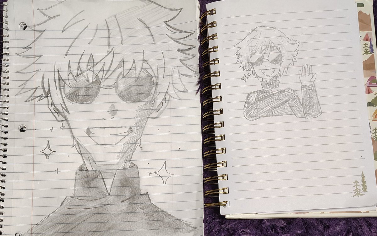 Uselesschild9's tweet photo. My sister and I drew Gojo tonight https://t.co/FYXo4Nv8P4