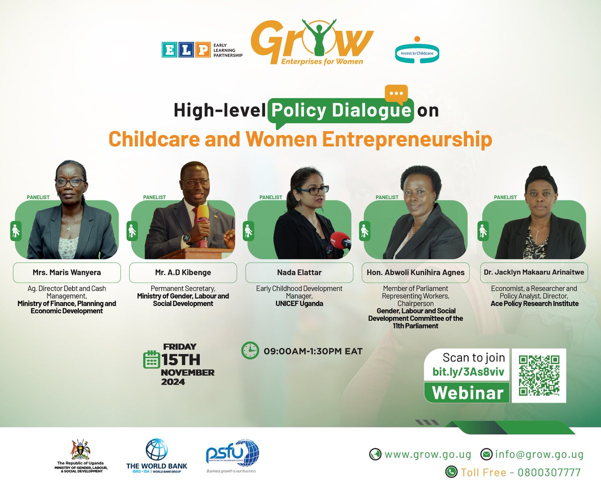 LIVE | High-Level Policy Dialogue on Childcare and Women Entrepreneurship

<a href="/Mglsd_UG/">Ministry of Gender, Labour and Social Development</a> with support from <a href="/PSF_Uganda/">Private Sector Foundation Uganda</a>, the <a href="/UgGrowproject/">THE GROW PROJECT</a> funded by the <a href="/WorldBank/">World Bank</a>, addresses challenges faced by women entrepreneurs, promoting business growth #WomenEconomicEmpowerment #ChildcareAccess