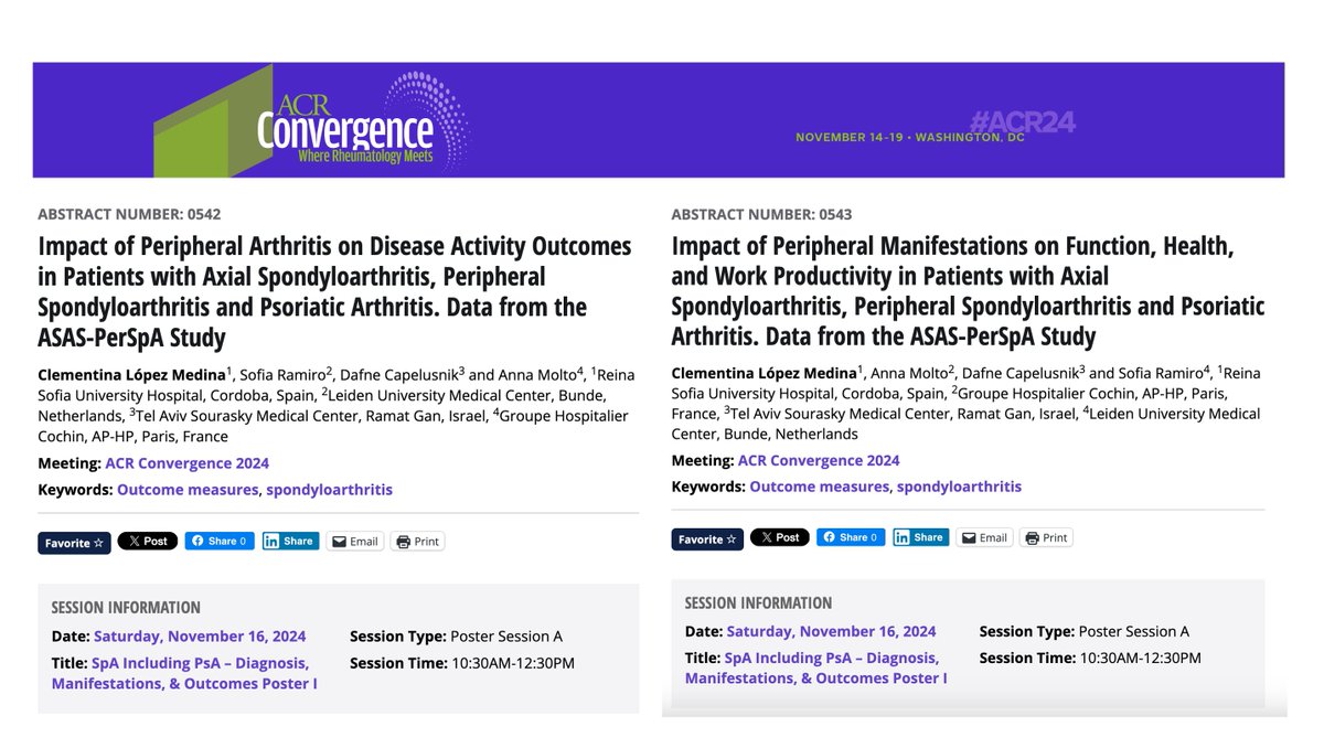 Official_ASAS's tweet photo. ๐ซ More data of ASAS-PerSpA study presented at ACR 2024!
See how peripheral manifestations impact disease activity, function, health, and work productivity in patients with axial spondyloarthritis.
Poster Session A, Saturday, 10:30 AM-12:30 PM
#SpA #ACR2024 #ASASPerSpA https://t.co/J4wSAh8cNT