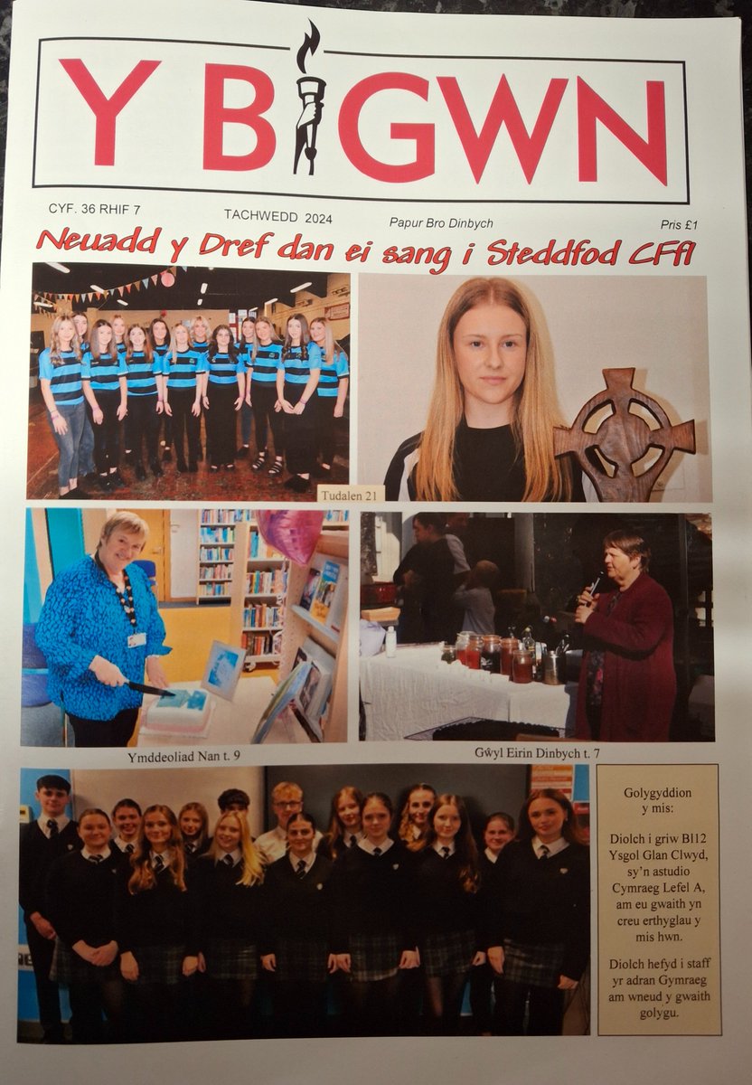 Rhifyn mis Tachwedd o <a href="/YBigwn/">Y Bigwn</a>  ar gael rwan!
#papurbro #cymraeg #newyddionlleol 
<a href="/YsgolGlanClwyd/">Ysgol Glan Clwyd</a>  <a href="/6edGlanClwyd/">6ed Glan Clwyd</a>  <a href="/GwasgPrint/">gwasg print</a>  
<a href="/LlyfrgellDinb/">Llyfrgelloedd Sir Ddinbych</a> <a href="/popethcymraeg/">Popeth Cymraeg</a> <a href="/MIDinbych/">Menter Iaith Sir Ddinbych 🏴󠁧󠁢󠁷󠁬󠁳󠁿</a> <a href="/siopc/">😾</a>
