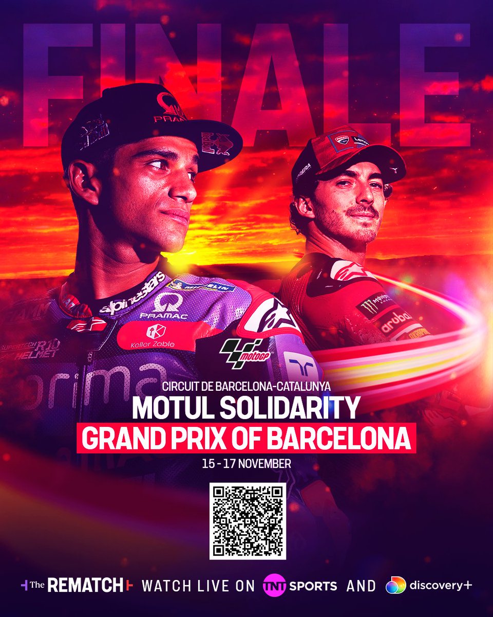 The MotoGP season finale is HERE 📺

If you would like to help those affected by flooding in Valencia, please use the barcode below 

#SolidarityGP | #TheRematch | Live on TNT Sports and Discovery+