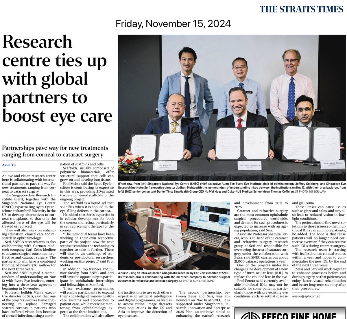 snec_seri (@snec_seri) on Twitter photo SNEC and SERI have partnered Stanford University’s Byers Eye Institute <a href="/StanfordHealth/">Stanford Health Care</a> and Carl Zeiss Meditec <a href="/ZEISSmeditec/">ZEISS Medical Technology</a> to pave the way for new treatments ranging from corneal to cataract surgery.
Read more: straitstimes.com/singapore/sing…
#Collaboration #MoU SNEC and SERI have partnered Stanford University’s Byers Eye Institute <a href="/StanfordHealth/">Stanford Health Care</a> and Carl Zeiss Meditec <a href="/ZEISSmeditec/">ZEISS Medical Technology</a> to pave the way for new treatments ranging from corneal to cataract surgery.
Read more: straitstimes.com/singapore/sing…
#Collaboration #MoU