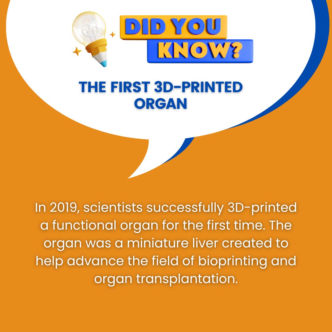 In 2019, scientists 3D-printed a miniature liver using human cells, aiming to address the global organ shortage. While not yet ready for transplant, it shows promise for advancing organ regeneration and personalized medicine. 🖨️🩺🌍 #Bioprinting #MedicalInnovation