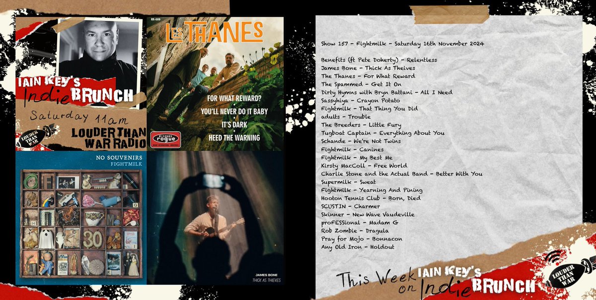 iainkey's tweet photo. Tomorrow 11am on my Indie Brunch with special guests @fightmilkband for @louderthanwar 

Stream via https://t.co/VYmQwuYXSu or Android/iOS or catch up on Mixcloud later 

Playlist @Benefitstheband @petedoherty @iamjamesbone #thethanes #thespammed #dirtyhymns #brynbattani https://t.co/zpkUVEC5On