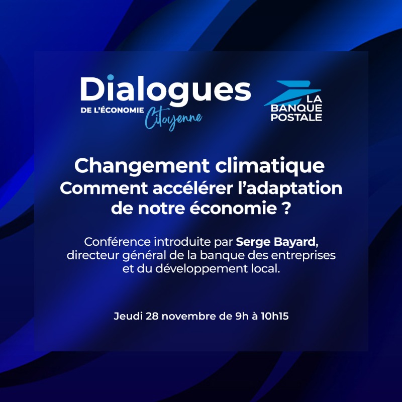 LaBanquePostale's tweet photo. Les effets du dérèglement climatique sur l'économie sont déjà une réalité, et tous les secteurs sont potentiellement concernés.
Combien coûtera l’adaptation à ces changements, et qui en portera la responsabilité ?

La Banque Postale ouvre le débat avec les #DialoguesEcoCitoyenne.