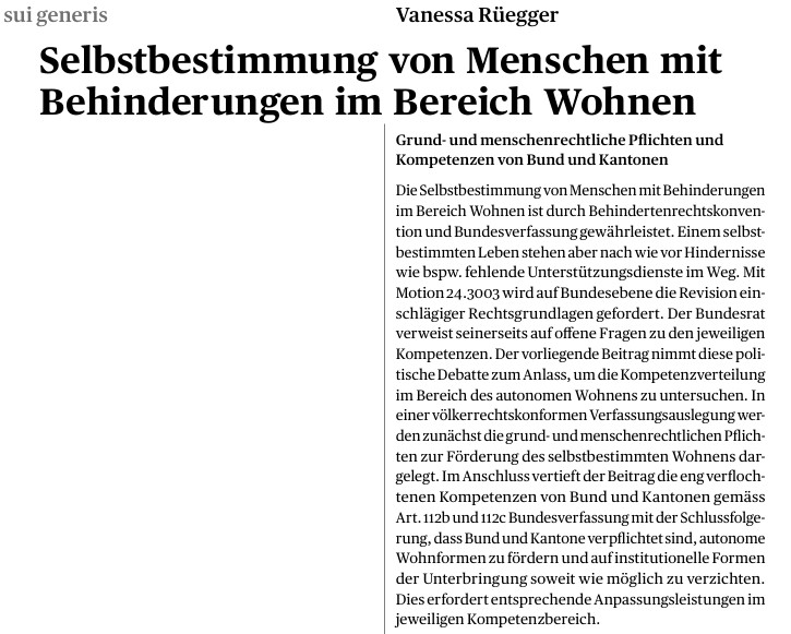 Neue Publikation: Selbstbestimmung von Menschen mit Behinderungen im Bereich Wohnen (von Vanessa Rüegger): doi.org/10.21257/sg.266