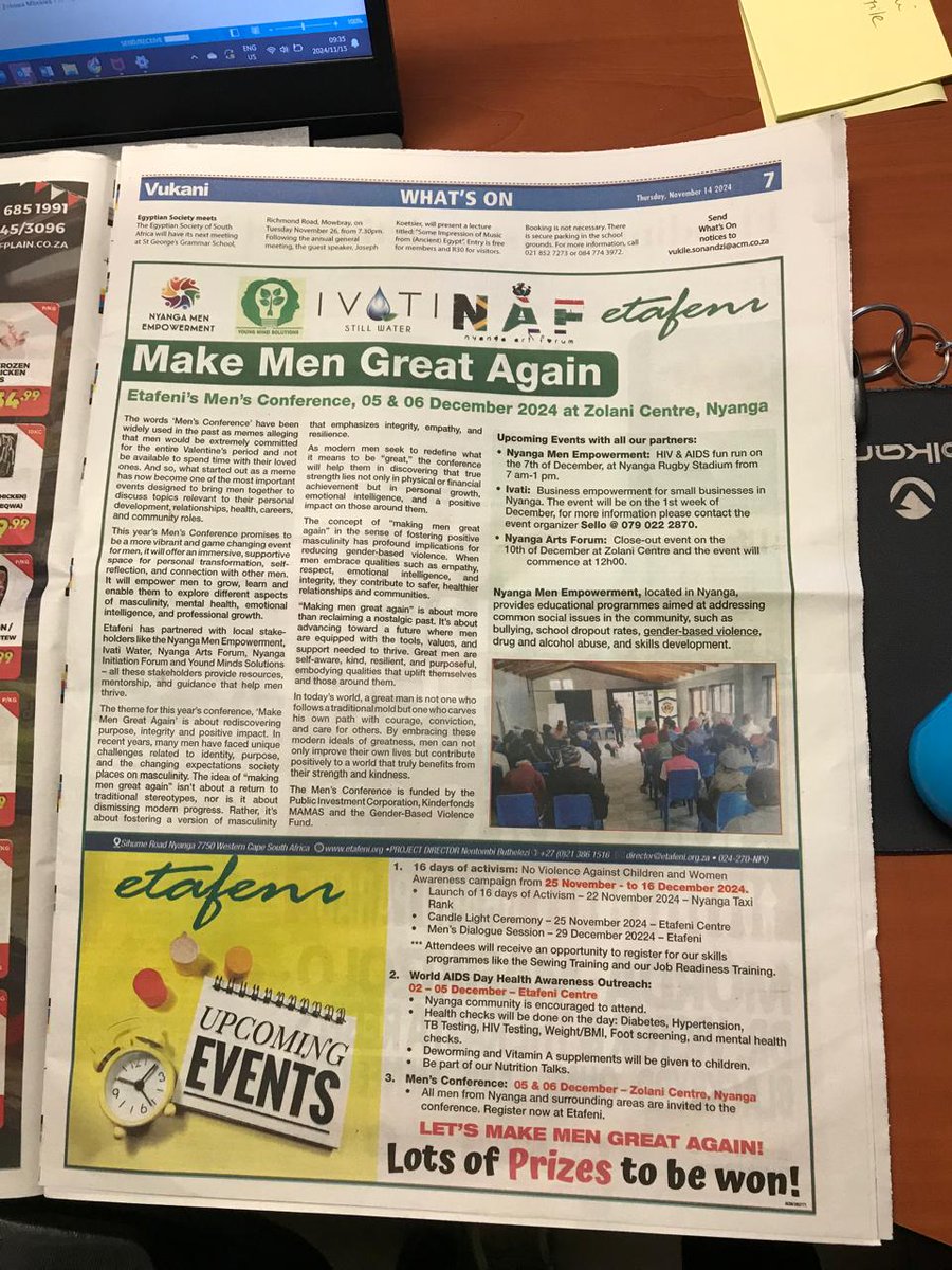 MEDIA PRESS RELEASE: Men's Conference "Make Men Great Again)" SAVE DATE: 05 &amp; 06 DEC <a href="/Zolani/">zolani</a> Centre, Nyanga #YoungMindSolutions #eTafeni #PioneersOfChange