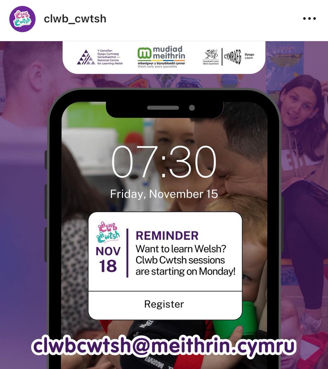 📣 Reminder! The next <a href="/ClwbCwtsh/">Clwb Cwtsh</a> sessions are starting on Monday, November 18.

If you’d like to start learning simple Welsh to speak at home, e-mail clwbcwtsh@meithrin.cymru today.