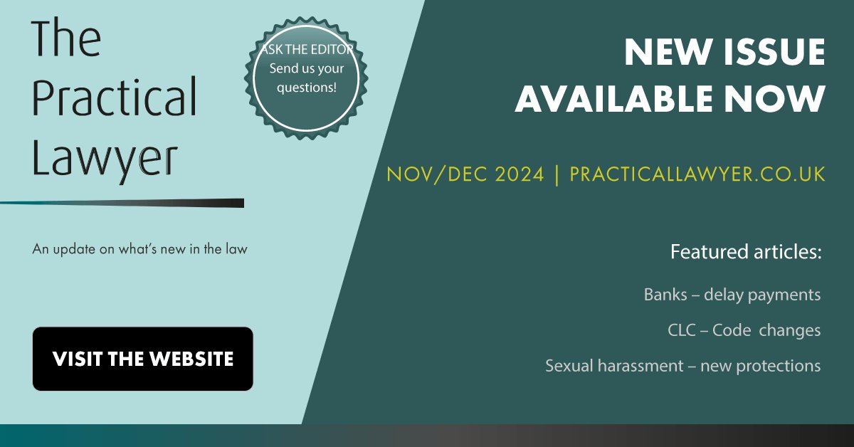 📢New Issue Alert: Practical Lawyers is Now Live! 📚

The latest issue of Practical Lawyers is now available. Click the link to explore the new content and stay updated with the latest insights and developments in the legal field. 🔗practicallawyer.co.uk/issue/november…